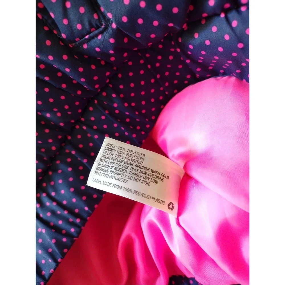Genuine Kids‎ OshKosh Girls Navy Pink Polka Dot Puffer Vest 4T Full Zip Quilted